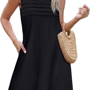 Women's Pleated Front Tank Dress Cotton Summer Casual Sleeveless